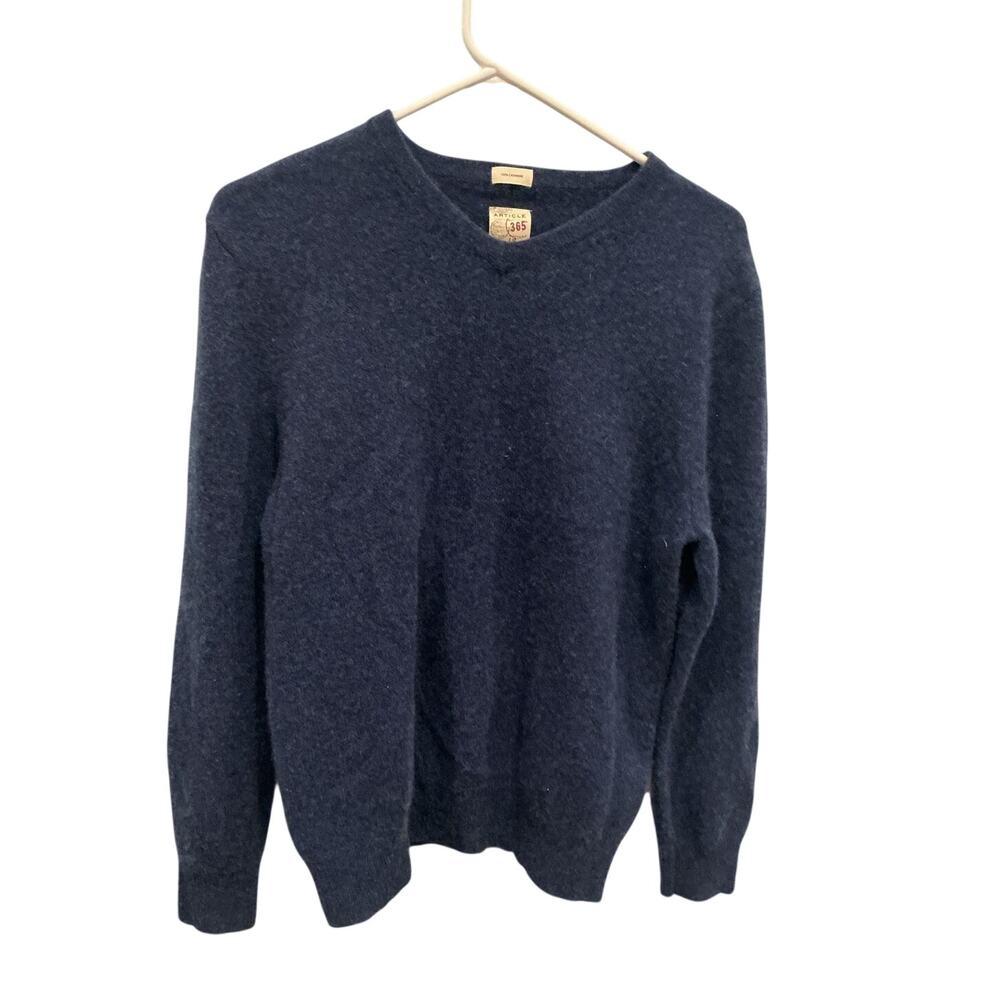 Article 365 Womens V-Neck Cashmere Sweater Jumper‎ L Navy Blue Classic Preppy